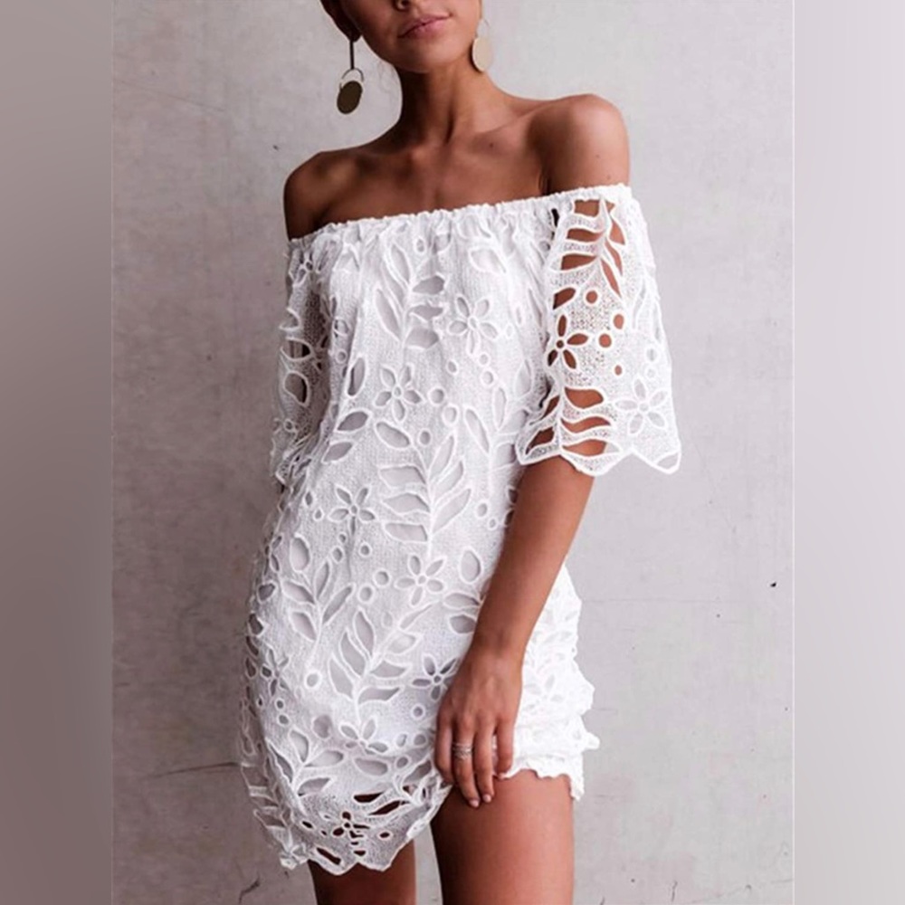 White lace flare mini dress, Small
